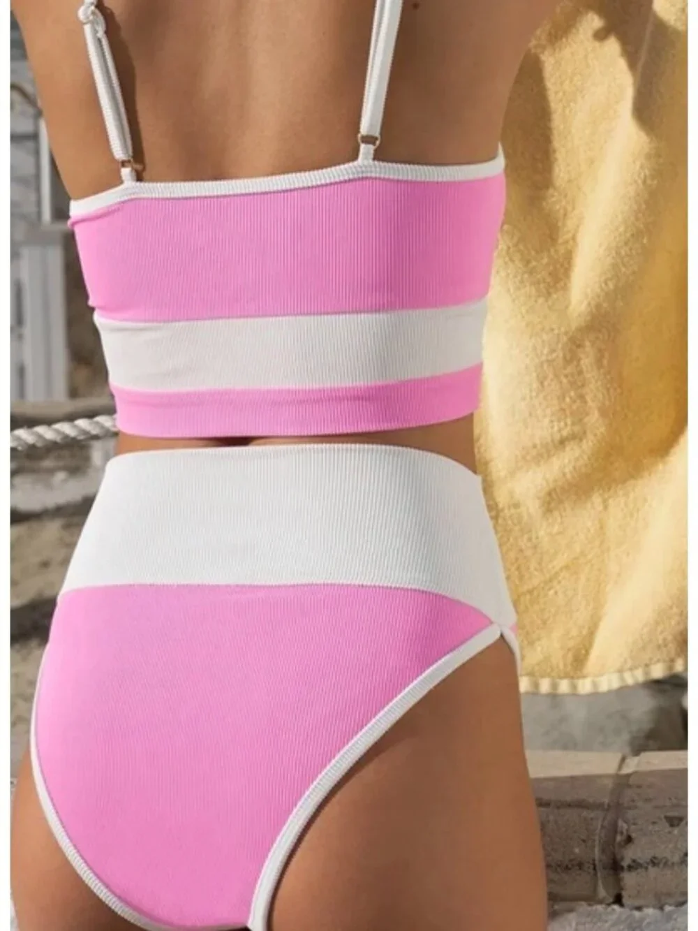 Beach Riot Eva Colorblock pink Bikini Top and bottom set size L